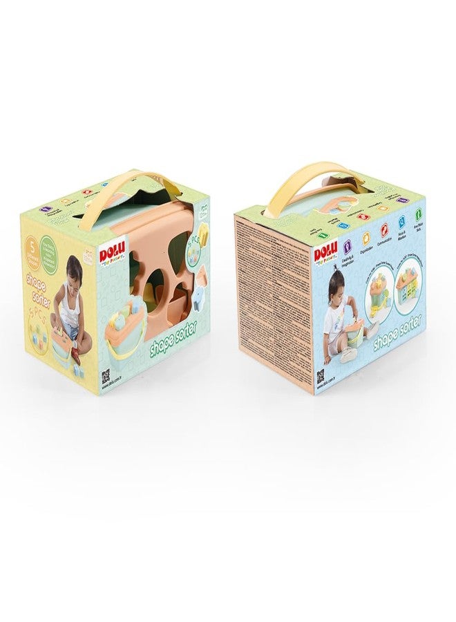 DOLU: Shape Sorter - Bucket - 7pc Sort & Play Toy, 5 Shape Blocks & Matching Cutouts, Lid Storage Carry Tote, Soft Pastel Colors, Kid & Toddlers 12mo+ - Image 3