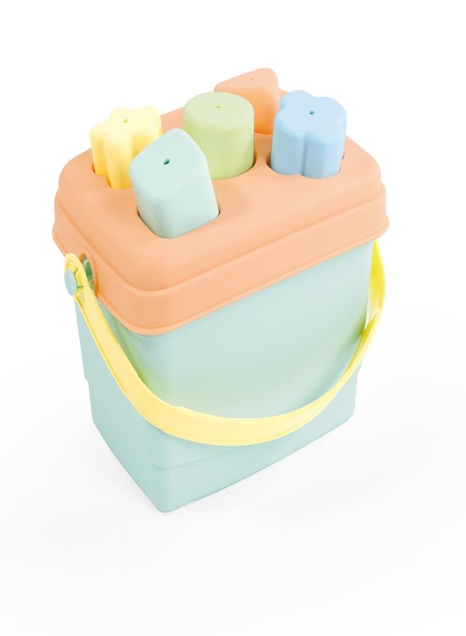 DOLU: Shape Sorter - Bucket - 7pc Sort & Play Toy, 5 Shape Blocks & Matching Cutouts, Lid Storage Carry Tote, Soft Pastel Colors, Kid & Toddlers 12mo+ - Image 2