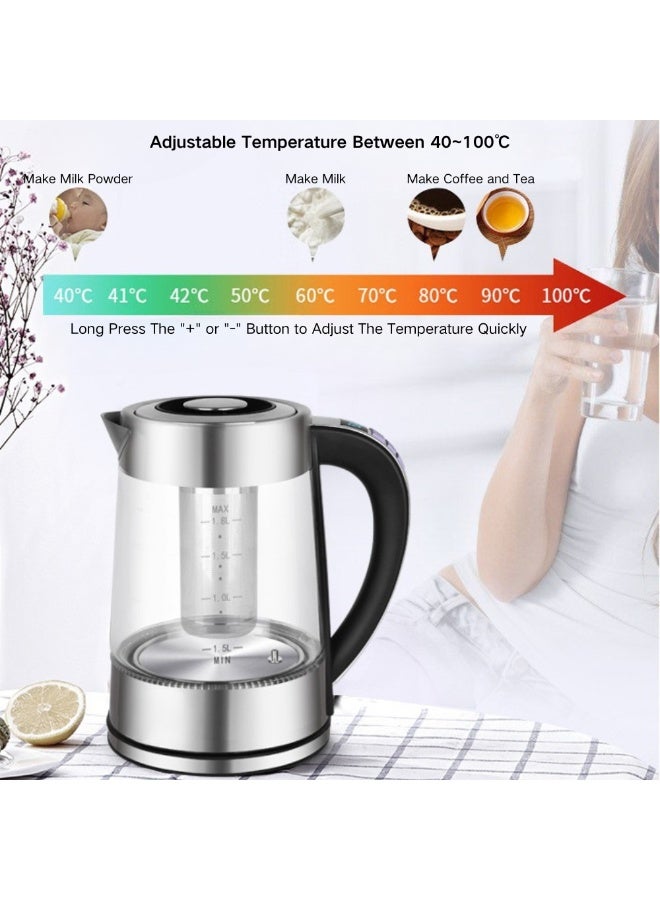 McDou 1.8 Liter Glass Electric Kettle, Smart Temperature Control Electric Tea Kettle with Stainless Steel Filter-Auto Power Off&Keep Warm&LED Temperature Display&Water Level Display  - Image 5