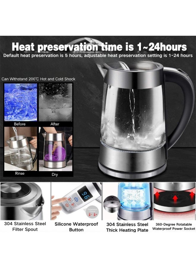 McDou 1.8 Liter Glass Electric Kettle, Smart Temperature Control Electric Tea Kettle with Stainless Steel Filter-Auto Power Off&Keep Warm&LED Temperature Display&Water Level Display  - Image 4