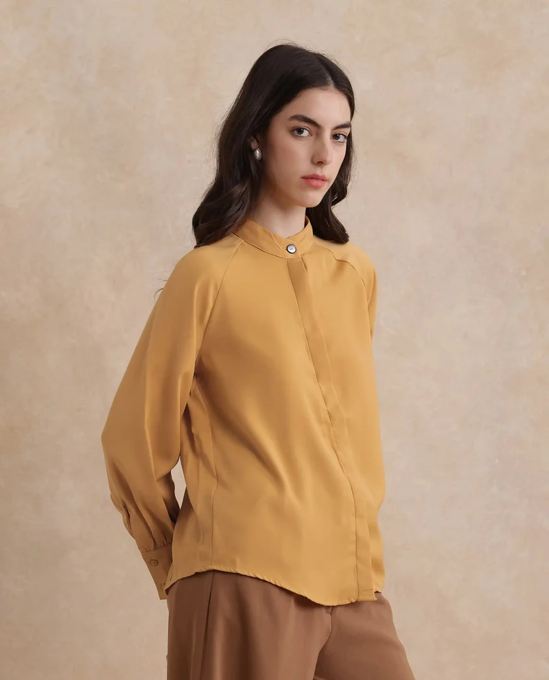 Rareism Women's Poly Blend Cuffed Sleeve Top