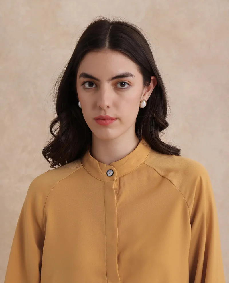 Rareism Women's Poly Blend Cuffed Sleeve Top