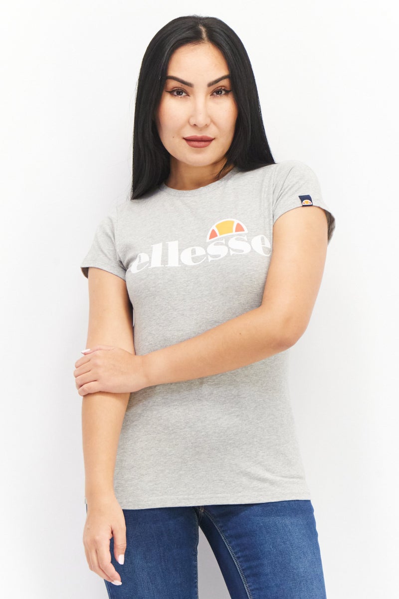 Ellesse Women Round Neck Cap Sleeve Brand Logo T-Shirt, Grey Combo - Image 1