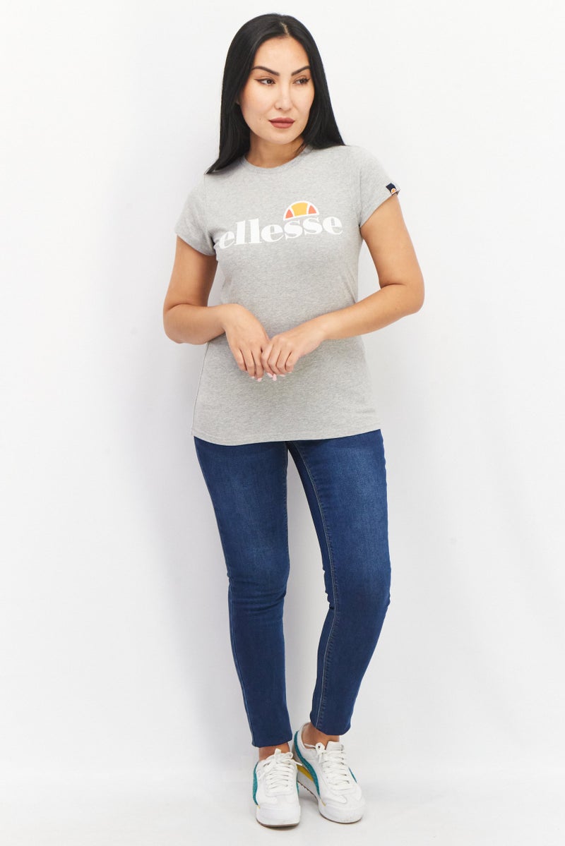 Ellesse Women Round Neck Cap Sleeve Brand Logo T-Shirt, Grey Combo - Image 4