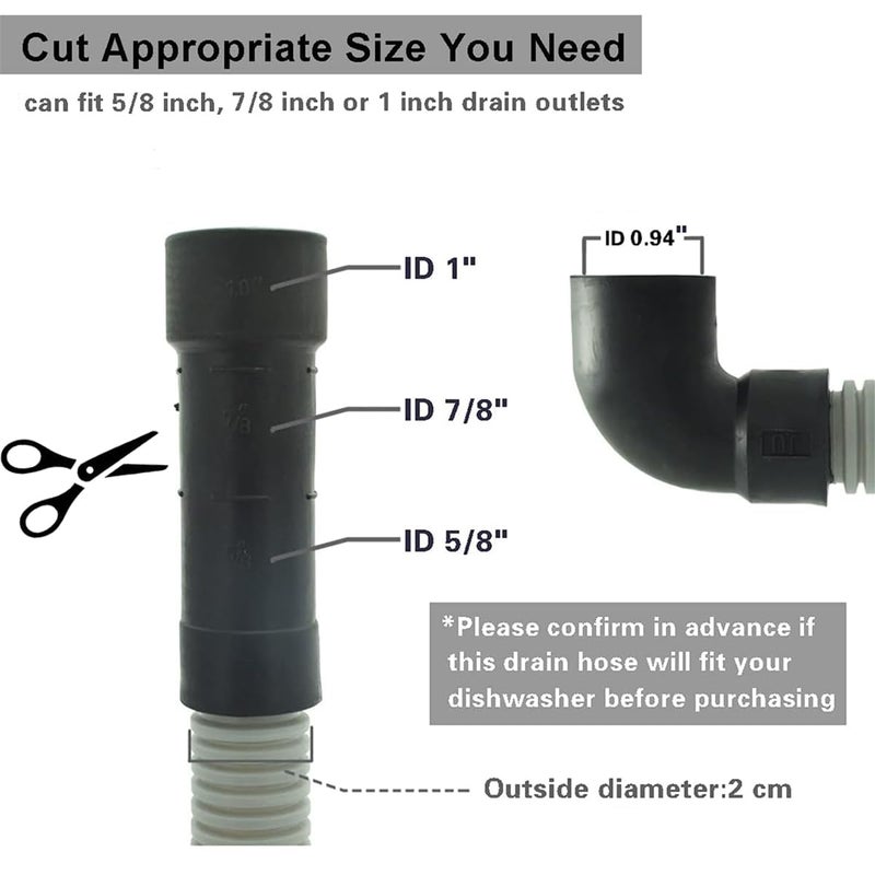 TT FLEX Dishwasher Drain Hose with ID 0.94 inch Elbow, 6 FT Flexible Dishwasher Discharge Hose with Clamps, Trim to Fit 5/8 Inch, 7/8 Inch, or 1 Inch OD Outlets - Image 2