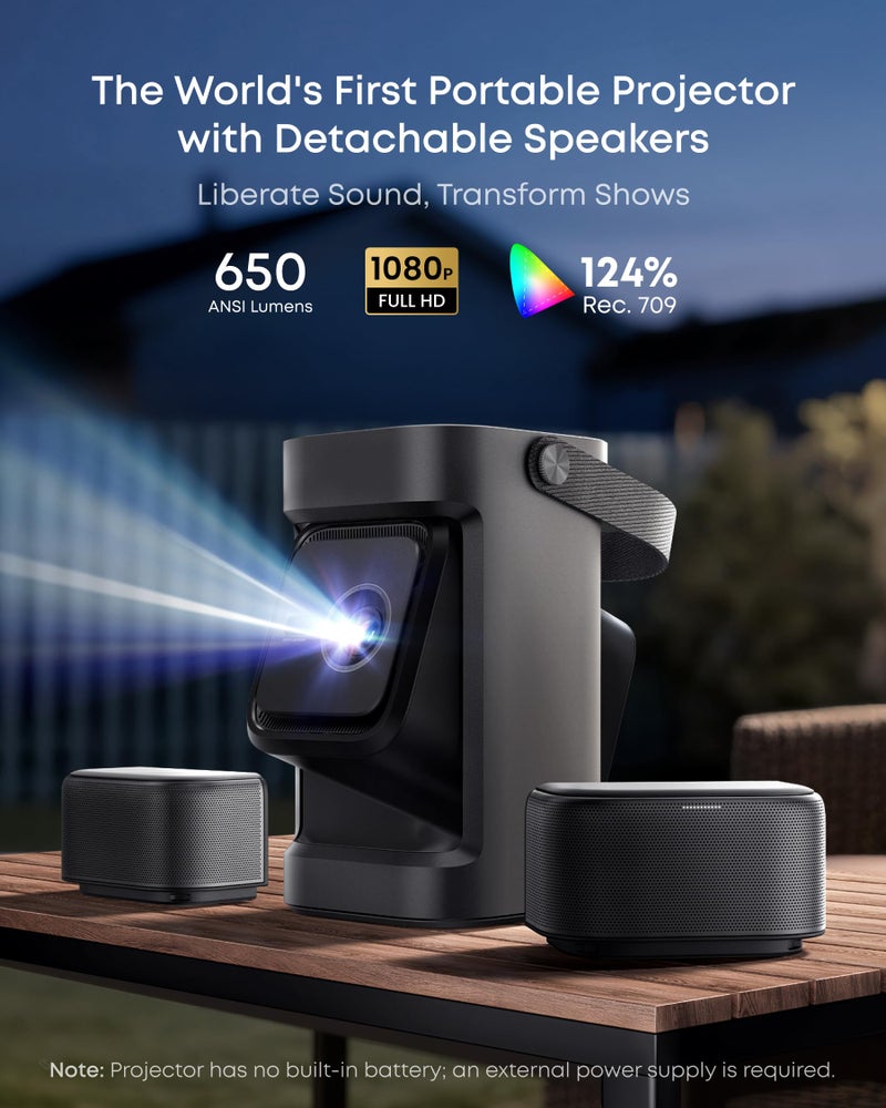 soundcore Nebula P1 Portable GTV Projector with Detachable Speakers, 650 ANSI Lumens, 1080P, 20W Truly 2.0 Surround Sound, Dolby Audio, Built-In Gimbal, Auto Adjustment, 180" Big Screen, Carry Handle - Image 2