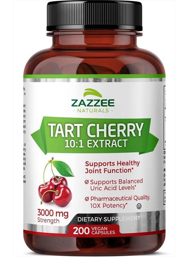 Zazzee Tart Cherry 10:1 Extract, 3000 mg Strength, 200 Vegan Capsules, 6+ Month Supply, Certified Kosher, Concentrated and Standardized 10X Extract, 100% Vegetarian, All-Natural, Gluten Free, Non-GMO  - Image 1