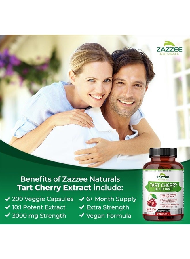 Zazzee Tart Cherry 10:1 Extract, 3000 mg Strength, 200 Vegan Capsules, 6+ Month Supply, Certified Kosher, Concentrated and Standardized 10X Extract, 100% Vegetarian, All-Natural, Gluten Free, Non-GMO  - Image 2