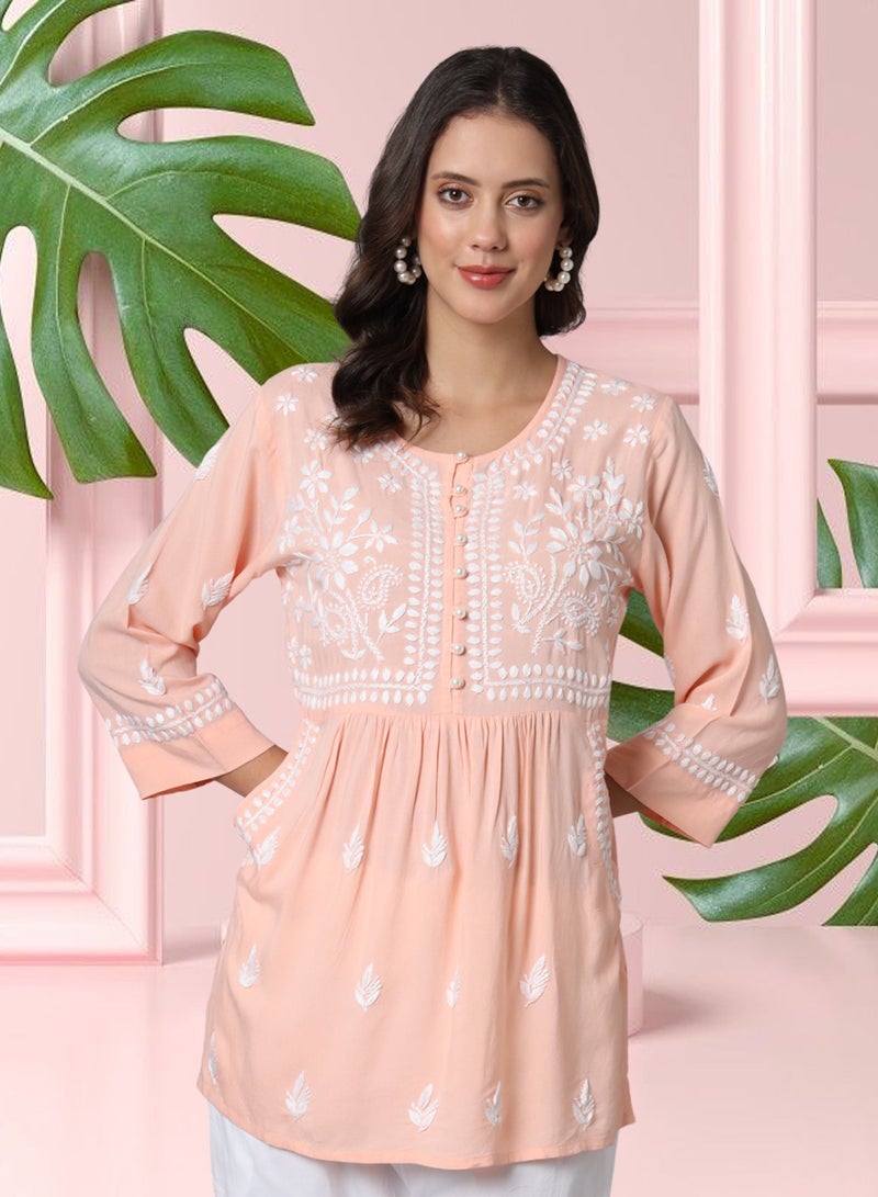 الايا كرتي نسائي مطرز يدويًا بشيكانكاري من الرايون - Image 1