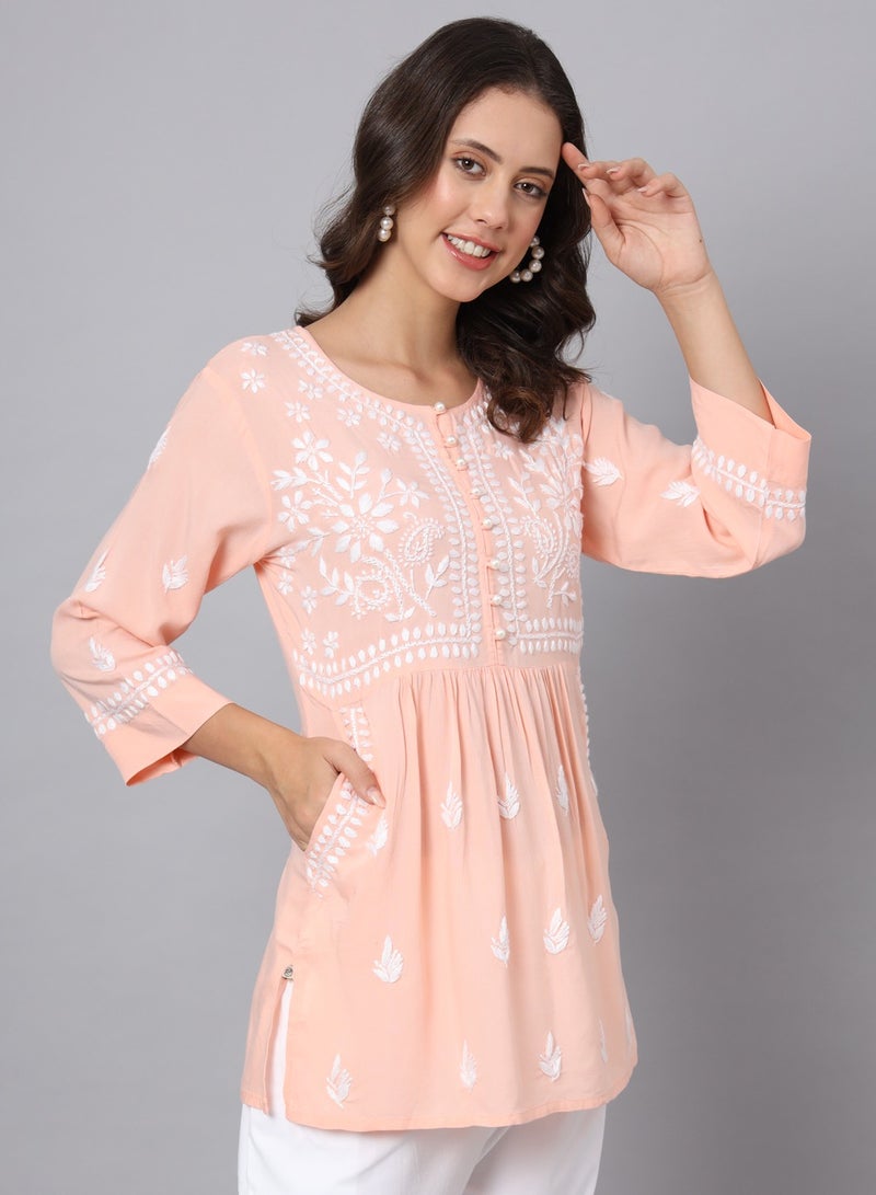 الايا كرتي نسائي مطرز يدويًا بشيكانكاري من الرايون - Image 4