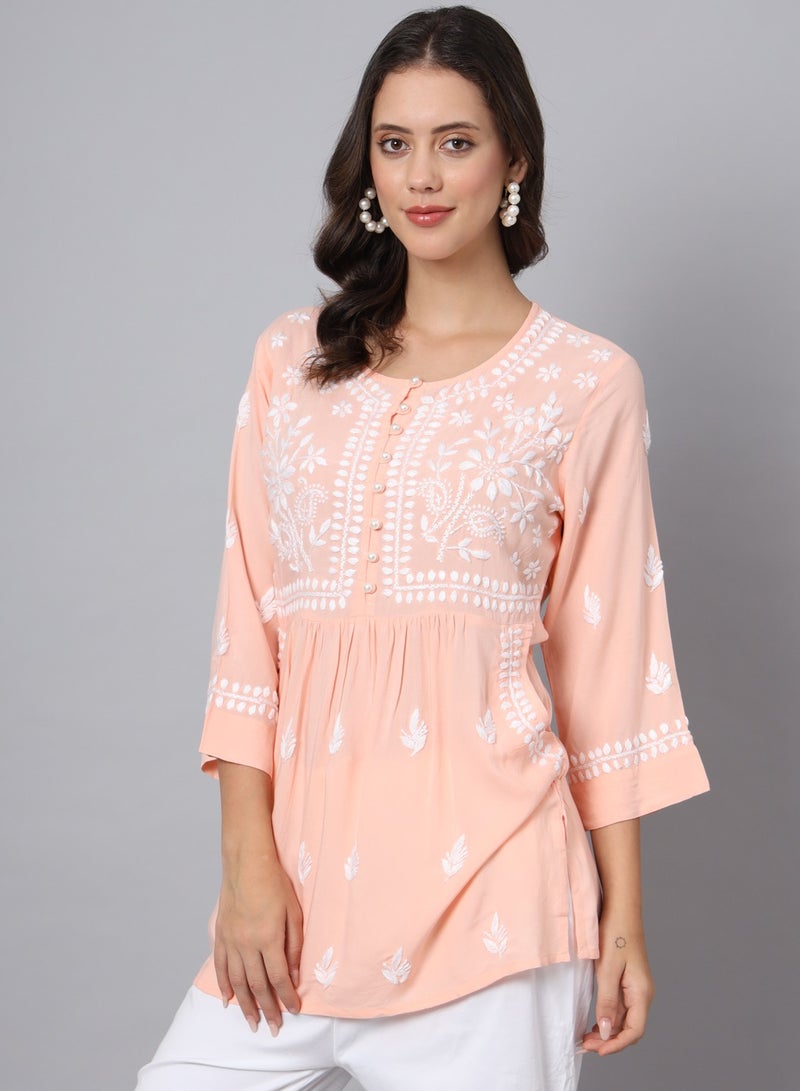 الايا كرتي نسائي مطرز يدويًا بشيكانكاري من الرايون - Image 3