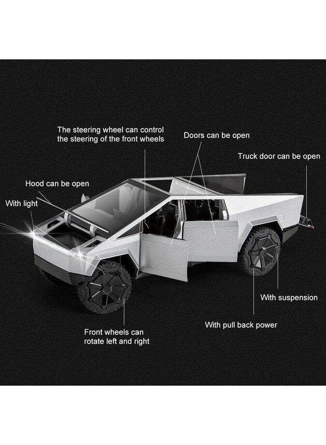 DEUSON ECOM 1:24 Scale Cyber Truck Toy Car for Kids Diecast Metal Model Cars with Light Sound Pull Back and Openable Door Car Toy - Image 5