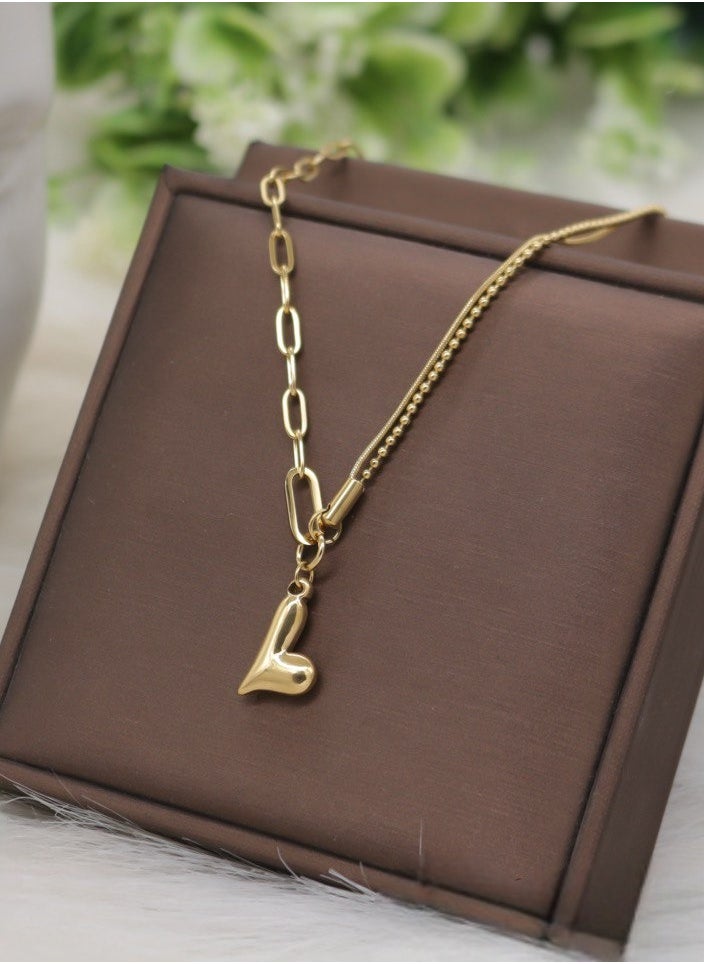 MANIKAN MANIKAN Women's Gold Necklace with Unique Design and Heart Pendant Made of Stainless Steel 