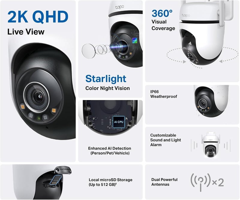 Tapo C520WS 2K 4MP Pan/Tilt Outdoor Security Camera CCTV Camera - Image 3