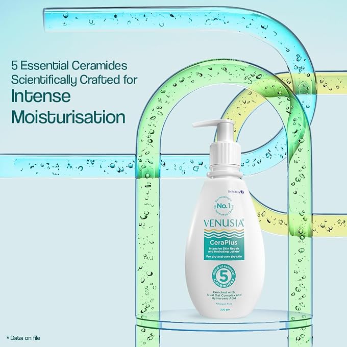 Venusia Ceraplus Lotion for Dry Skin - 5 Essential Ceramides for Deep moisturization & barrier repair I With Oat oil & oat extract,Hyaluronic Acid I Fragrance free body lotion I300gm - Image 2