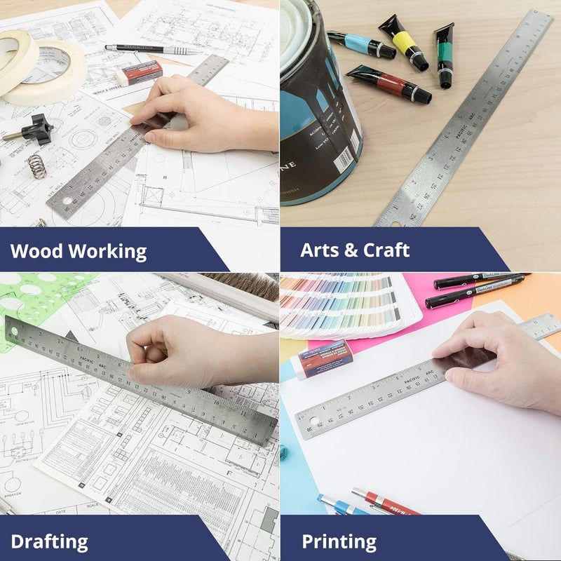 Pacific Arc Stainless Steel 15 Inch Metal Ruler Non-Slip Rubber Back, with Inch and Metric Graduations - Image 5