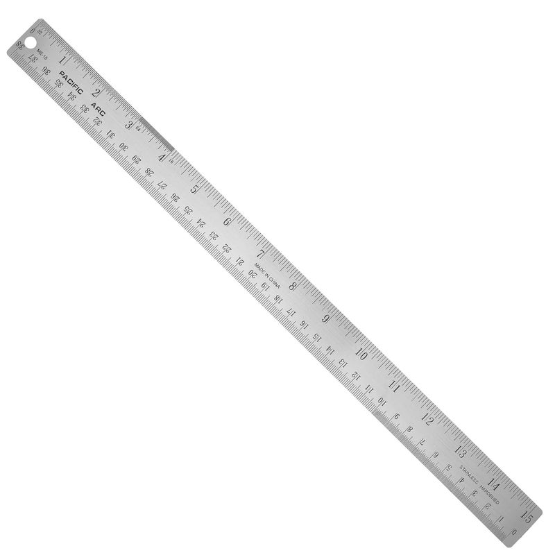 Pacific Arc Stainless Steel 15 Inch Metal Ruler Non-Slip Rubber Back, with Inch and Metric Graduations - Image 1