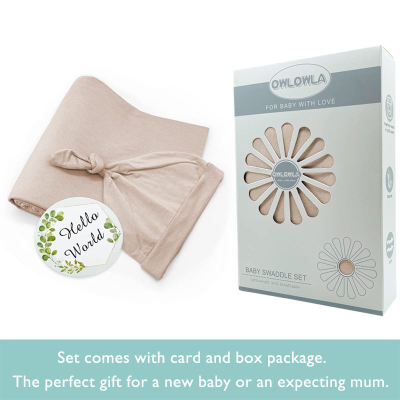 OWLOWLA Swaddle Blanket and Hat Set Newborn Swaddle Wrap Baby Receiving Blanket for Baby Boys Girls(Sand) - Image 2