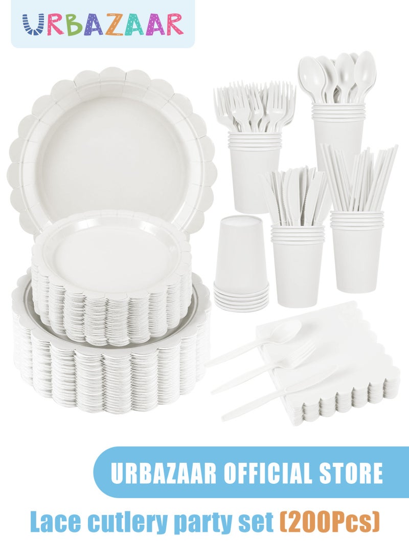 أوربازار 200 قطعة من الأطباق والمناديل، لوازم حفلات الربيع للضيوف تتضمن أطباق ورقية مزخرفة ومناديل وأكواب وملاعق بلاستيكية وشوك وسكاكين ومجموعة أدوات مائدة للاستخدام مرة واحدة لحفل استقبال المولود - Image 1