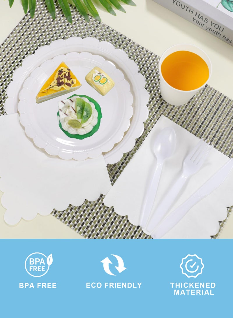 أوربازار 200 قطعة من الأطباق والمناديل، لوازم حفلات الربيع للضيوف تتضمن أطباق ورقية مزخرفة ومناديل وأكواب وملاعق بلاستيكية وشوك وسكاكين ومجموعة أدوات مائدة للاستخدام مرة واحدة لحفل استقبال المولود - Image 3