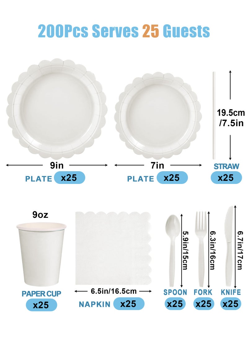 أوربازار 200 قطعة من الأطباق والمناديل، لوازم حفلات الربيع للضيوف تتضمن أطباق ورقية مزخرفة ومناديل وأكواب وملاعق بلاستيكية وشوك وسكاكين ومجموعة أدوات مائدة للاستخدام مرة واحدة لحفل استقبال المولود - Image 2
