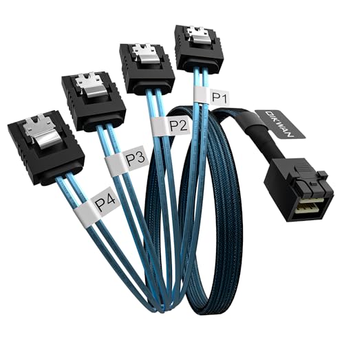 OIKWAN Internal HD Mini SAS to 4XSATA Cable,1.6ft SFF-8643 Host to 4X SATA Target Cable Compatible with Raid Controller Hard Drive - Image 1