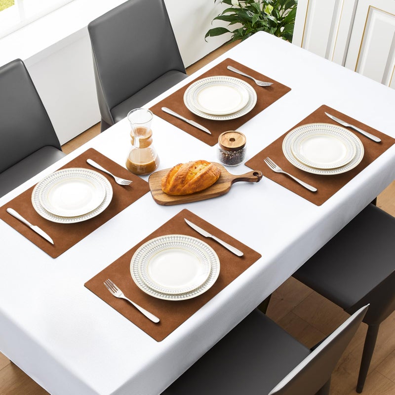 MOSAYT Vinyl Placemats Set of 6-12 X 17 Inch - Faux Leather 100% Waterproof Oil-Proof Wipeable PU Place Mats, Heat Resistant Reversible Table Mats for Kitchen, Dining, Outdoor (Reddish Brown) - Image 2