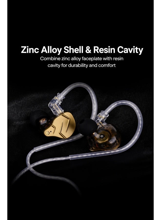 KZ ZSN PRO X iem Dual Driver 1BA+1DD Hybrid Metal Earphones HiFi in-Ear Monitor with Detachable Recessed 2Pin Cable, Zin Alloy Panel (With Mic, Gold) - Image 3