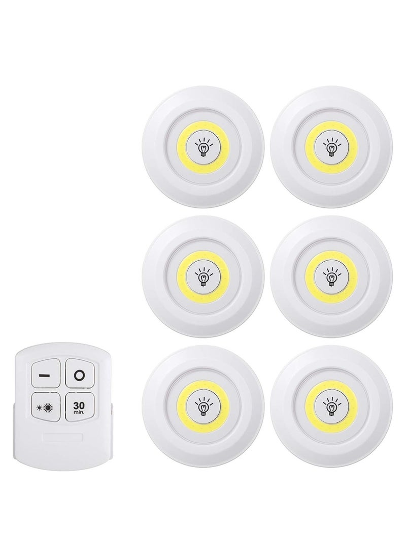 1W COB LED Puck Light 6 Pack with Remote Controller Brightness Adjustable Wireless Dimmable Touch Sensor Control Under Cabinet Lighting Battery Powered. (WHITE, 6 PACK 01) - Image 1