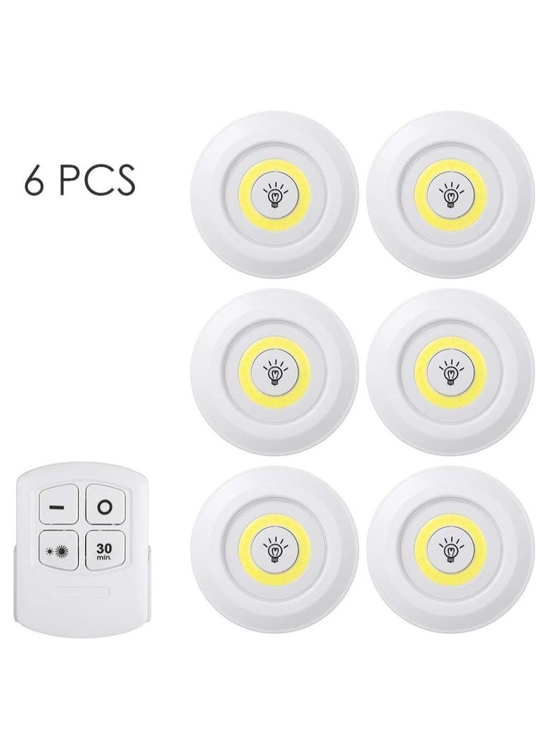 1W COB LED Puck Light 6 Pack with Remote Controller Brightness Adjustable Wireless Dimmable Touch Sensor Control Under Cabinet Lighting Battery Powered. (WHITE, 6 PACK 01) - Image 5