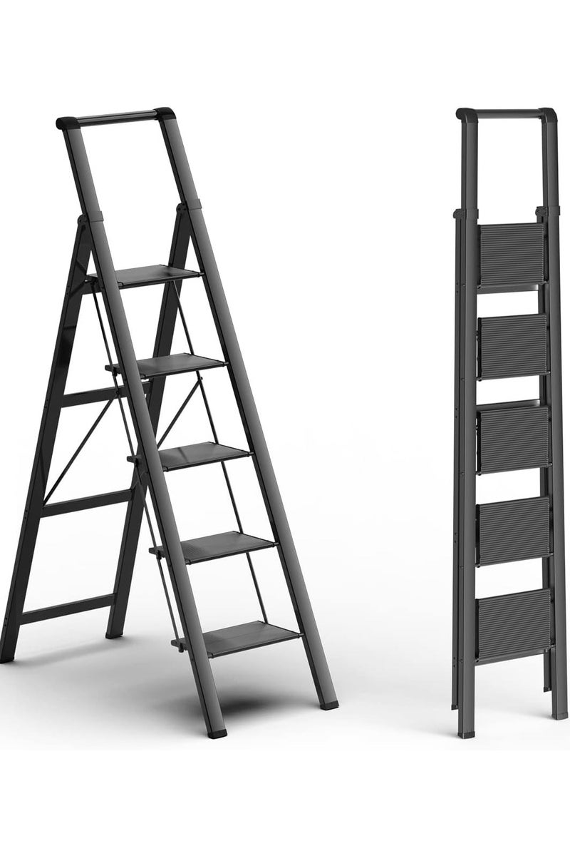Decorhills 5 Step Ladder Folding Step with Ergonomic Heightened Handgrip for Most Home-Maintenance, Heavy Duty 330 Lbs Load Stepladder, Small Kitchen Closet Ladder, Lightweight Step Ladder Anti-Slip Wide Pedal - Image 1