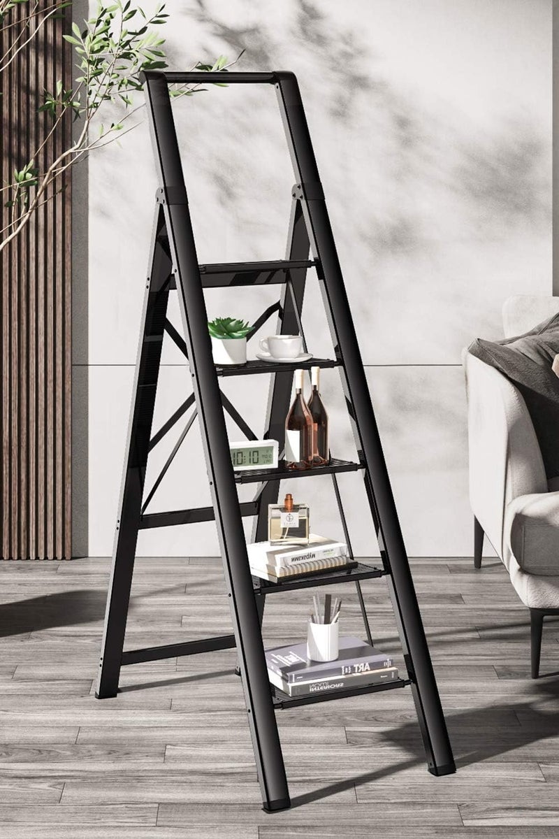 Decorhills 5 Step Ladder Folding Step with Ergonomic Heightened Handgrip for Most Home-Maintenance, Heavy Duty 330 Lbs Load Stepladder, Small Kitchen Closet Ladder, Lightweight Step Ladder Anti-Slip Wide Pedal - Image 4