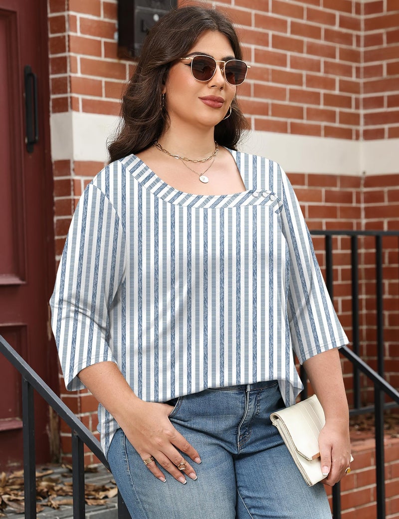 LOMON Plus Size Womens Clothing Ladies 3/4 Sleeve Tops for Women Fashion 2026 Trendy Cotton Shirts Summer Clothes XXL - Image 4