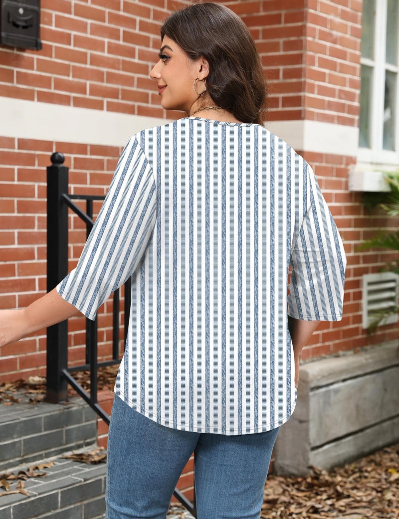 LOMON Plus Size Womens Clothing Ladies 3/4 Sleeve Tops for Women Fashion 2026 Trendy Cotton Shirts Summer Clothes XXL - Image 5