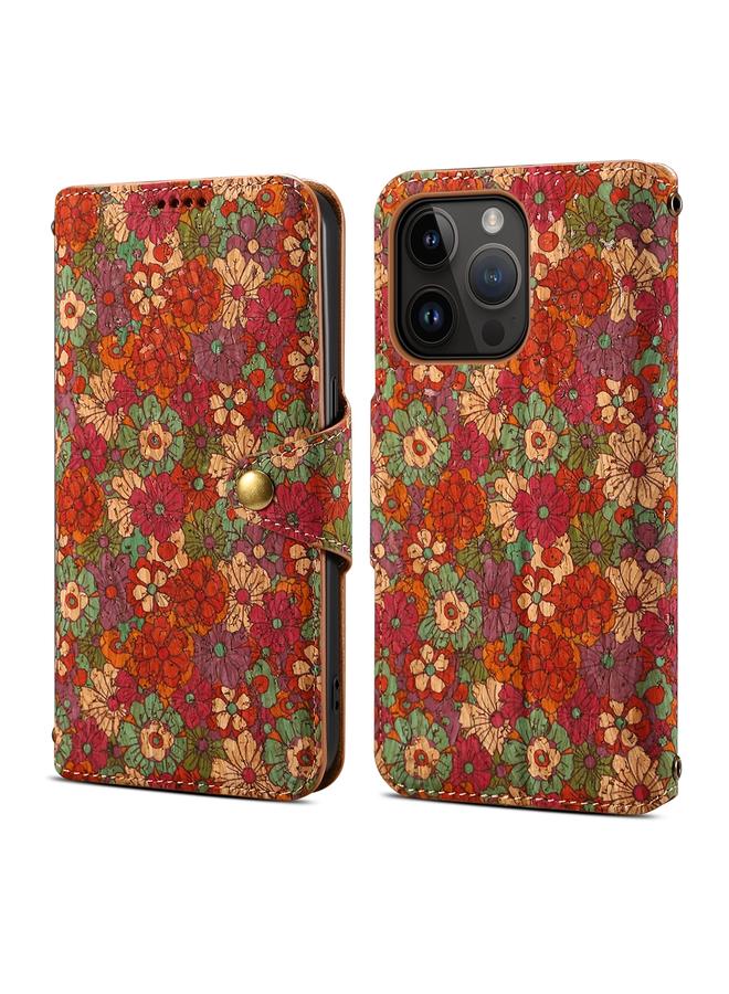 The Bros Case For iPhone 13 Pro Max Flower Language Series Cork Fabric Oil Edge Leather Phone Case