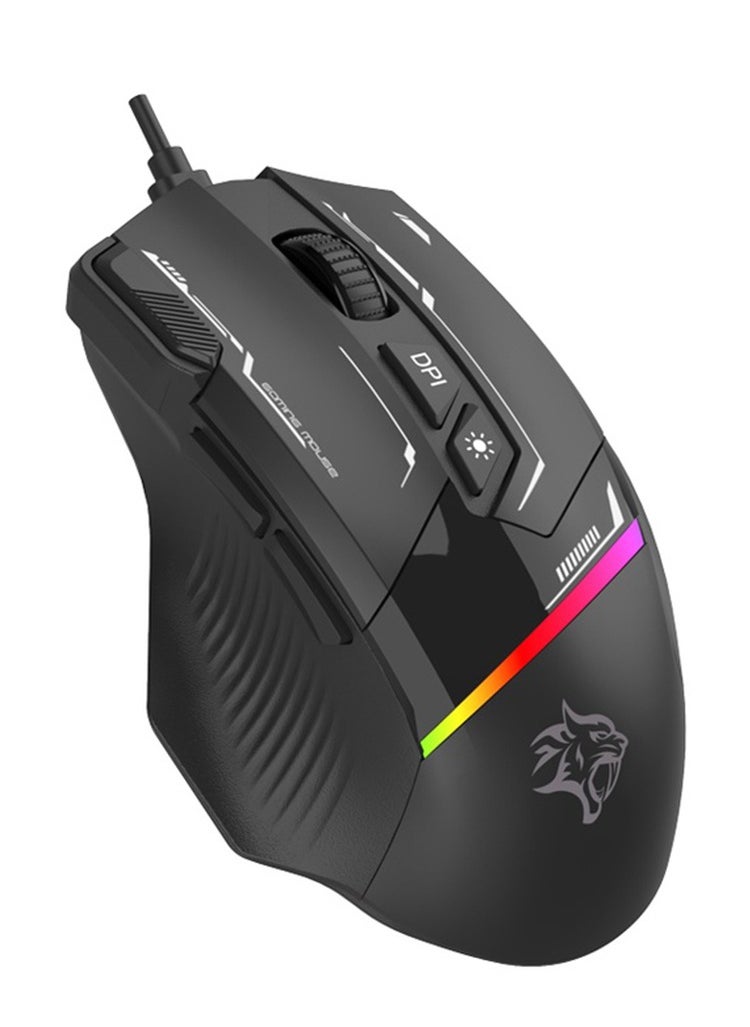 porodo 8D RGB Wired Mouse DPI 7200 Porodo Gaming PDX321 - Black  - Image 1