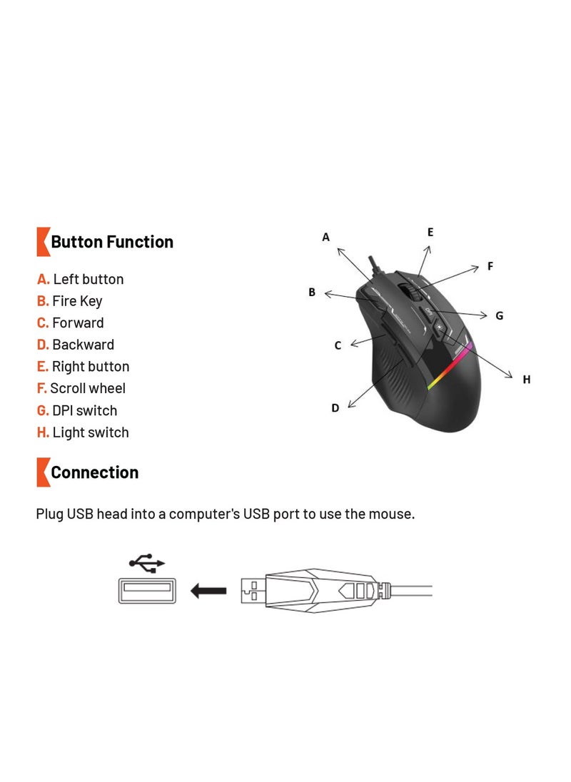 porodo 8D RGB Wired Mouse DPI 7200 Porodo Gaming PDX321 - Black  - Image 4