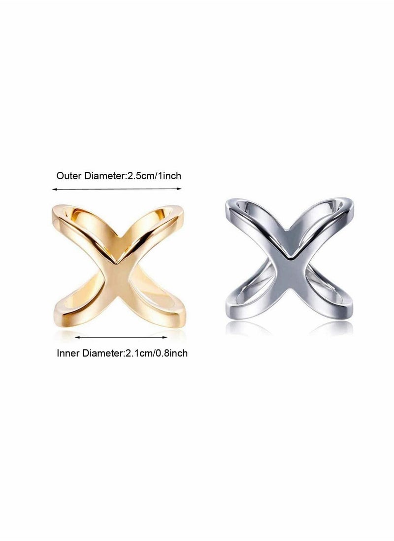 Excefore - Fashion Scarf Ring Buckle Simple Modern Scarf X Shaped Clamp Clasp Clips Clothing Wrap Holder Decoration Accessories for Neckerchief Shawl (Gold+Silver) 2Pcs - Image 1