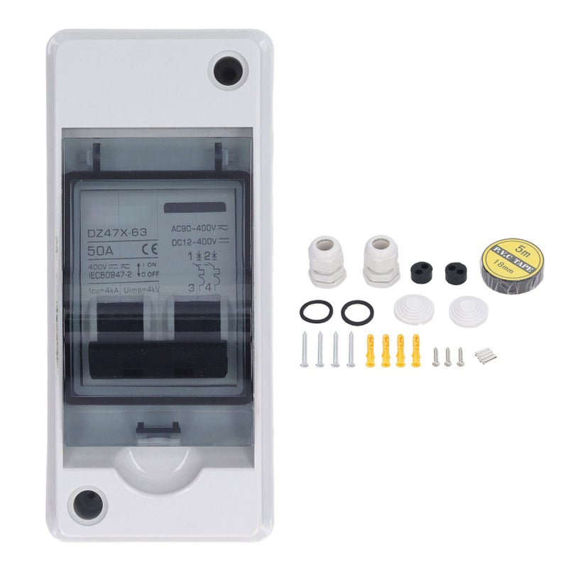 Miniature Circuit Breaker 50Amp Waterproof 2P DC Solar Disconnect Switch Isolator for Solar PV System DC 12‑400V AC 90‑400V - Image 1