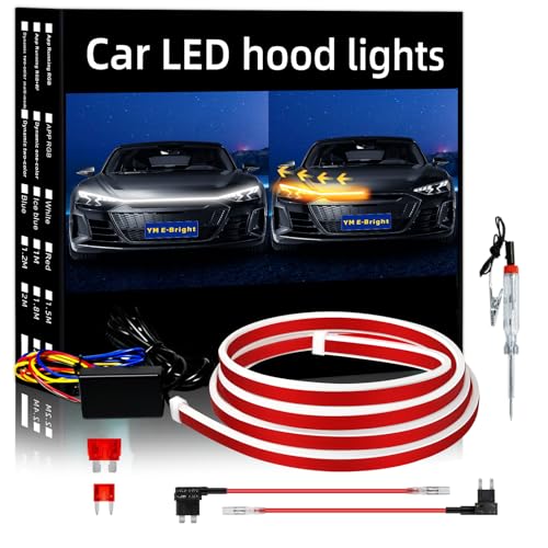 YM EBright Dynamic Scan Start Up Hood Light Strip Sequential Flowing Turn Signal Lights Flexible DRL Daytime Running Light Car Led Light Strip Exterior,Dual Color Amber White Switchback 12V 59inch (1 Set) - Image 1
