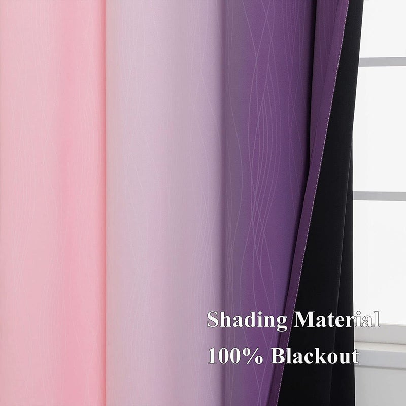 Estelar Textiler Pink and Purple Curtains 54 Inch Length 2 panels  Full Light Blocking Ombre Blackout Curtains for Kids Room  Thermal Insulated Noise Reducing Gradient Blackout Curtains for Girls Bedroom  52x54 Inch - Image 5
