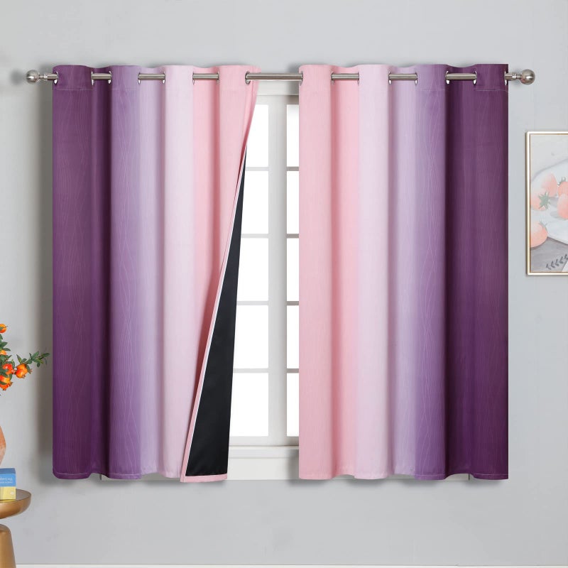 Estelar Textiler Pink and Purple Curtains 54 Inch Length 2 panels  Full Light Blocking Ombre Blackout Curtains for Kids Room  Thermal Insulated Noise Reducing Gradient Blackout Curtains for Girls Bedroom  52x54 Inch - Image 1