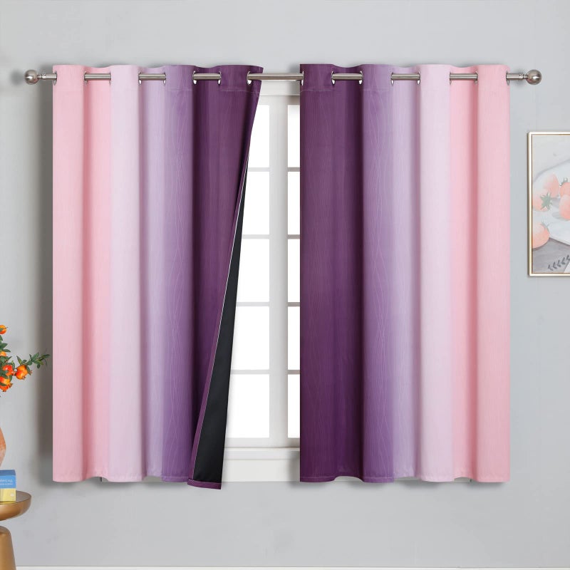 Estelar Textiler Pink and Purple Curtains 54 Inch Length 2 panels  Full Light Blocking Ombre Blackout Curtains for Kids Room  Thermal Insulated Noise Reducing Gradient Blackout Curtains for Girls Bedroom  52x54 Inch - Image 2