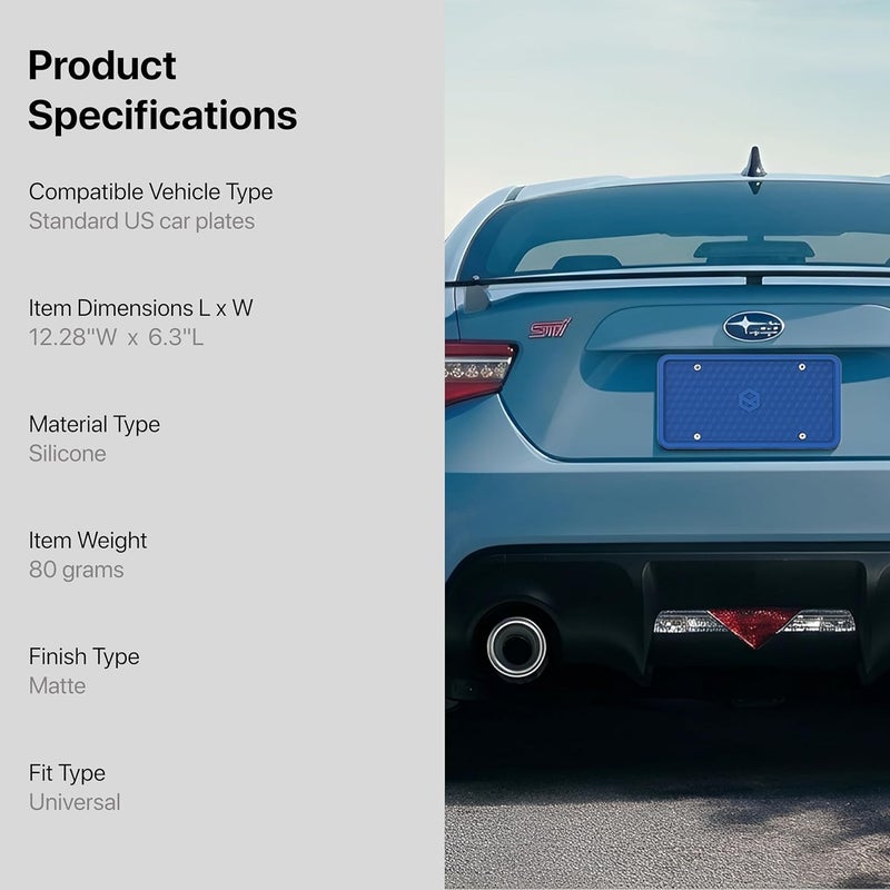إطارات لوحات الترخيص السيليكونية من Rightcar Solutions | الإطار الأصلي من السيليكون عالي الجودة للسيارة | حامل لوحة ترخيص مقاوم للصدأ، مقاوم للاهتزاز، مقاوم للعوامل الجوية (أزرق) مناسب للمساحات الضيقة - Image 2