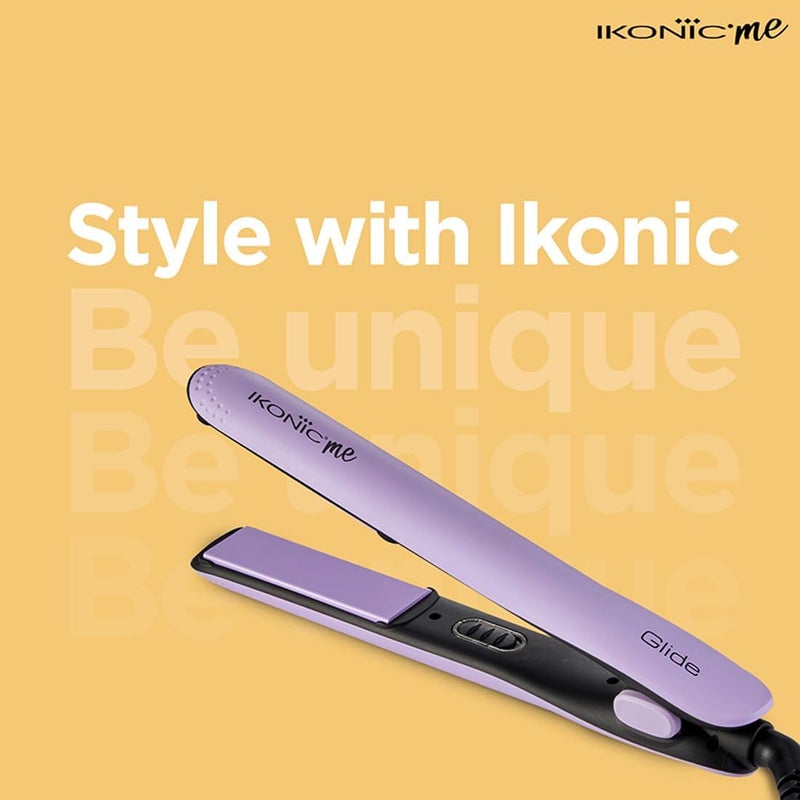 IKONIC مكواة شعر إيكونيك جلايد | ألواح عائمة مغطاة بالسيراميك | تسخين سريع | مؤشر ضوء التشغيل | تصميم مدمج | مناسبة للسفر | لجميع أنواع الشعر، ليلك - Image 5
