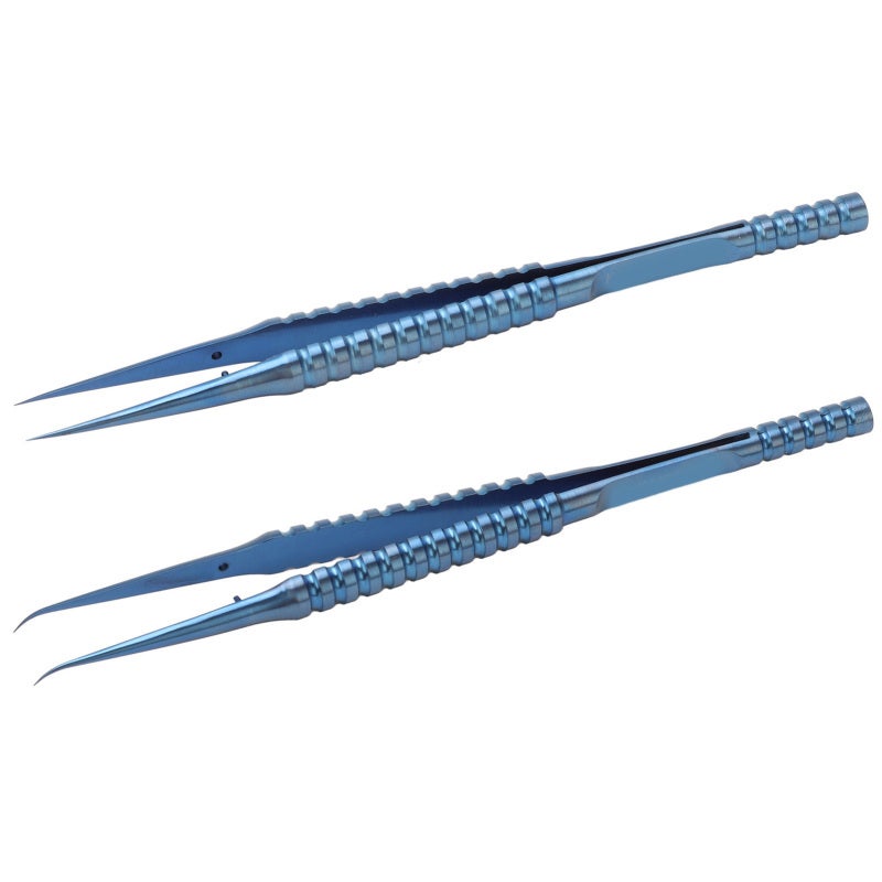 ملقط برؤوس دقيقة من سبائك التيتانيوم - مجموعة برؤوس مستقيمة ومنحنية - مضاد للمغناطيسية ومقاوم للتآكل لإصلاح الإلكترونيات تحت المجهر - Image 2