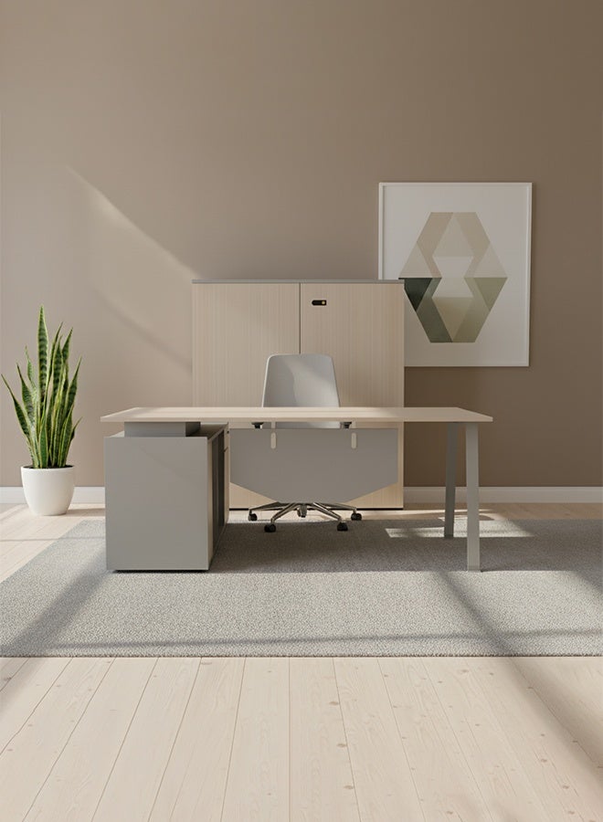 Neo Front Manager Executive Desk with File Cabinet, Large Office Desk L Shaped Computer Desk with Drawers and Storage Shelves, Business Furniture Desk Workstation for Home Office SM-BT1816 - Image 1