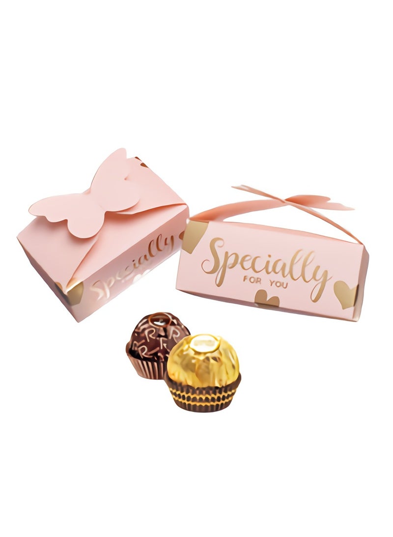SOLARAE Favor Boxes, Wedding Party Candy, Easy Folding DIY with Butterfly Bridal Baby Showers Birthday, Cookie Present with Ribbons Cute Chocolate Box (Pink 50Pcs) - Image 1