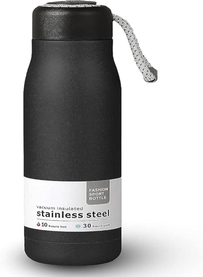 Spaceshoop hanso Stainless Steel Water Bottles, Reusable Metal Sports Water Bottles for Camping, Gym, Keeps Drinks Hot and Cold, Double Wall Vacuum Insulated, BPA Free, 500ml, Black