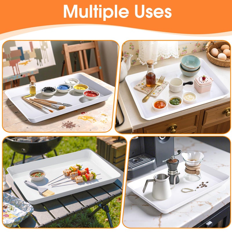 SpaceWhisper 4-Pack Serving Tray, Serving Platter for Parties, Entertaining, Camping & Food Display, Reusable & Stackable Plastic Trays in Kitchen, Rectangular Food Platters for Cookie, Appetizer(White) - Image 5